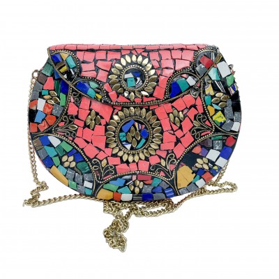 Nepali Handmade Big Ladies Bag With [stone Setting], [metal], [multi Color]