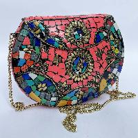 Nepali Handmade Big Ladies Bag With [stone Setting], [metal], [multi Color]
