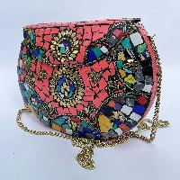 Nepali Handmade Big Ladies Bag With [stone Setting], [metal], [multi Color]