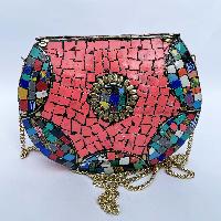 Nepali Handmade Big Ladies Bag With [stone Setting], [metal], [multi Color]