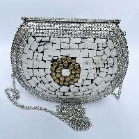 Nepali Handmade Big Ladies Bag With [stone Setting], [metal], [silver And White Color]
