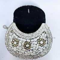 Nepali Handmade Big Ladies Bag With [stone Setting], [metal], [silver And White Color]