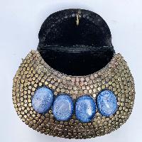 Nepali Handmade Big Ladies Bag With [stone Setting], [metal], [blue And Golden Color]