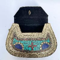 Nepali Handmade Big Ladies Bag With [stone Setting], [metal], [golden And Blue Color]