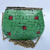 Nepali Handmade Small Ladies Bag With [stone Setting], [metal], [green And Red]