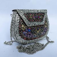 Nepali Handmade Small Ladies Bag With [stone Setting], [metal], [multi Color]