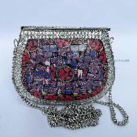 Nepali Handmade Small Ladies Bag With [stone Setting], [metal], [multi Color]