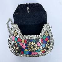Nepali Handmade Small Ladies Bag With [stone Setting], [metal], [multi Color]