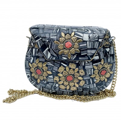 Nepali Handmade Small Ladies Bag With [stone Setting], [metal], [multi Color]