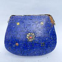 Nepali Handmade Large Size Ladies Bag With [stone Setting], [metal], [blue Color]