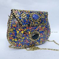 Nepali Handmade Large Size Ladies Bag With [stone Setting], [metal], [multi Color]