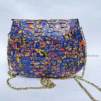 Nepali Handmade Large Size Ladies Bag With [stone Setting], [metal], [multi Color]