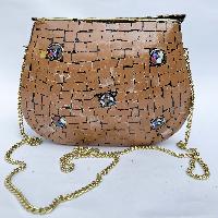 Nepali Handmade Large Size Ladies Bag With [stone Setting], [metal], [orange Color]
