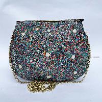 Nepali Handmade Large Size Ladies Bag With [stone Setting], [metal], [multi Color]