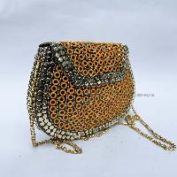 Nepali Handmade Medium Size Ladies Bag With [stone Setting], [metal], [orange Color]