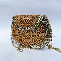 Nepali Handmade Medium Size Ladies Bag With [stone Setting], [metal], [orange Color]