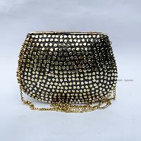 Nepali Handmade Medium Size Ladies Bag With [stone Setting], [metal], [orange Color]
