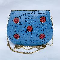 Nepali Handmade Big Ladies Bag With [stone Setting], [metal], [blue And Red Color]