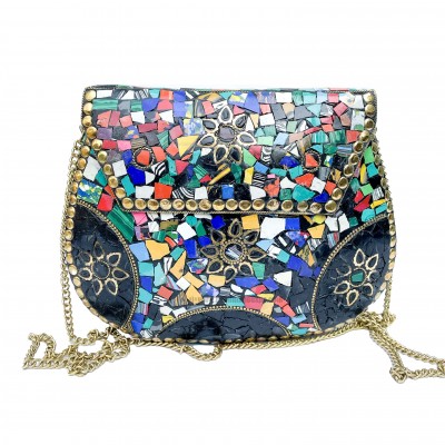 Nepali Handmade Big Ladies Bag With [stone Setting], [metal], [multi Color]