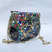 Nepali Handmade Big Ladies Bag With [stone Setting], [metal], [multi Color]
