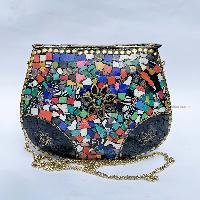 Nepali Handmade Big Ladies Bag With [stone Setting], [metal], [multi Color]