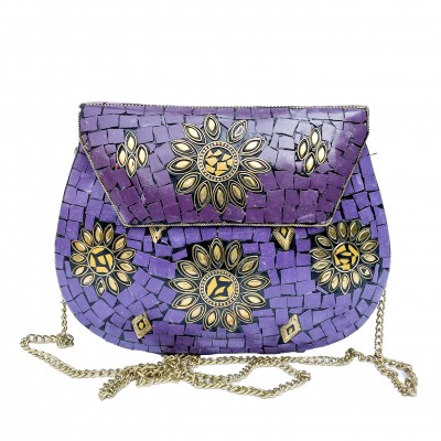 Nepali Handmade Big Ladies Bag With [stone Setting], [metal], [purple Color]