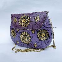 Nepali Handmade Big Ladies Bag With [stone Setting], [metal], [purple Color]