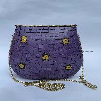 Nepali Handmade Big Ladies Bag With [stone Setting], [metal], [purple Color]