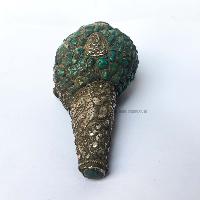 Conch Shell With Om Mani Padme Hum, And Stone Setting, [green And White Color]