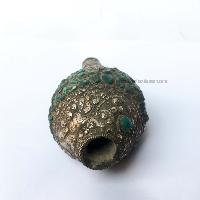 Conch Shell With Om Mani Padme Hum, And Stone Setting, [green And White Color]
