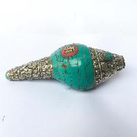 Conch Shell With Om Mani Padme Hum, And Stone Setting, [green And White Color]