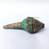 Conch Shell With Om Mani Padme Hum, And Stone Setting, [green And White Color]