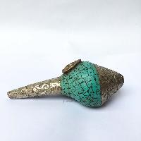 Conch Shell With Om Mani Padme Hum, And Stone Setting, [green And White Color]