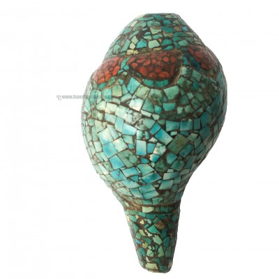 Conch Shell With Om Mani Padme Hum, [green And Red Color]