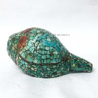 Conch Shell With Om Mani Padme Hum, [green And Red Color]