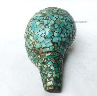 Conch Shell With Om Mani Padme Hum, [green And Red Color]
