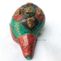 Conch Shell With Om Mani Padme Hum, And Stone Setting, [blue, Red And Green Color]
