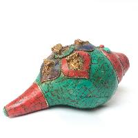 Conch Shell With Om Mani Padme Hum, And Stone Setting, [blue, Red And Green Color]