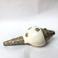 Conch Shell With Om Mani Padme Hum, And Stone Setting, [white And Silver Color]