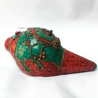 Conch Shell With Om Mani Padme Hum, And Stone Setting, [red And Green Color]