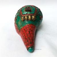 Conch Shell With Om Mani Padme Hum, And Stone Setting, [red And Green Color]