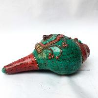 Conch Shell With Om Mani Padme Hum, And Stone Setting, [red And Green Color]