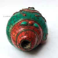 Conch Shell With Om Mani Padme Hum, And Stone Setting, [red And Green Color]