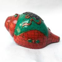 Conch Shell With Om Mani Padme Hum, And Stone Setting, [blue, Red And Green Color]