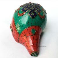 Conch Shell With Om Mani Padme Hum, And Stone Setting, [blue, Red And Green Color]