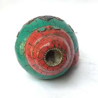 Conch Shell With Om Mani Padme Hum, And Stone Setting, [blue, Red And Green Color]