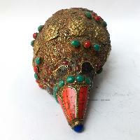 Conch Shell With Om Mani Padme Hum, And Stone Setting, [brown And Red Color]