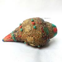 Conch Shell With Om Mani Padme Hum, And Stone Setting, [brown And Red Color]