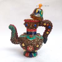 Tibetan Bhumpa- Bhumba Tea Pot, Multi Color, With Stone Setting