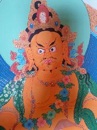 Buddhist Hand Painted Thangka Of Yellow Jambhala [real Gold]